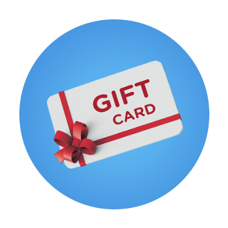 Gift card with a bow, floating on a blue background.