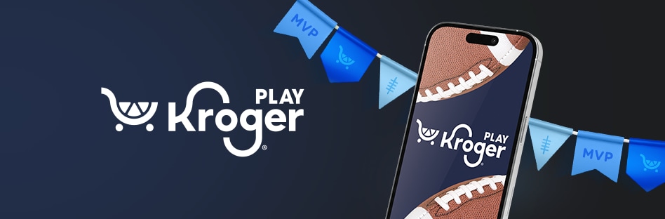 Kroger Play cellphone with MVP banner imagery
