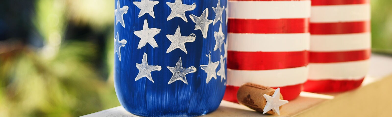 Mason jars painted with the stars and stripes of the American Flag Mason jars painted with the stars and stripes of the American Flag
